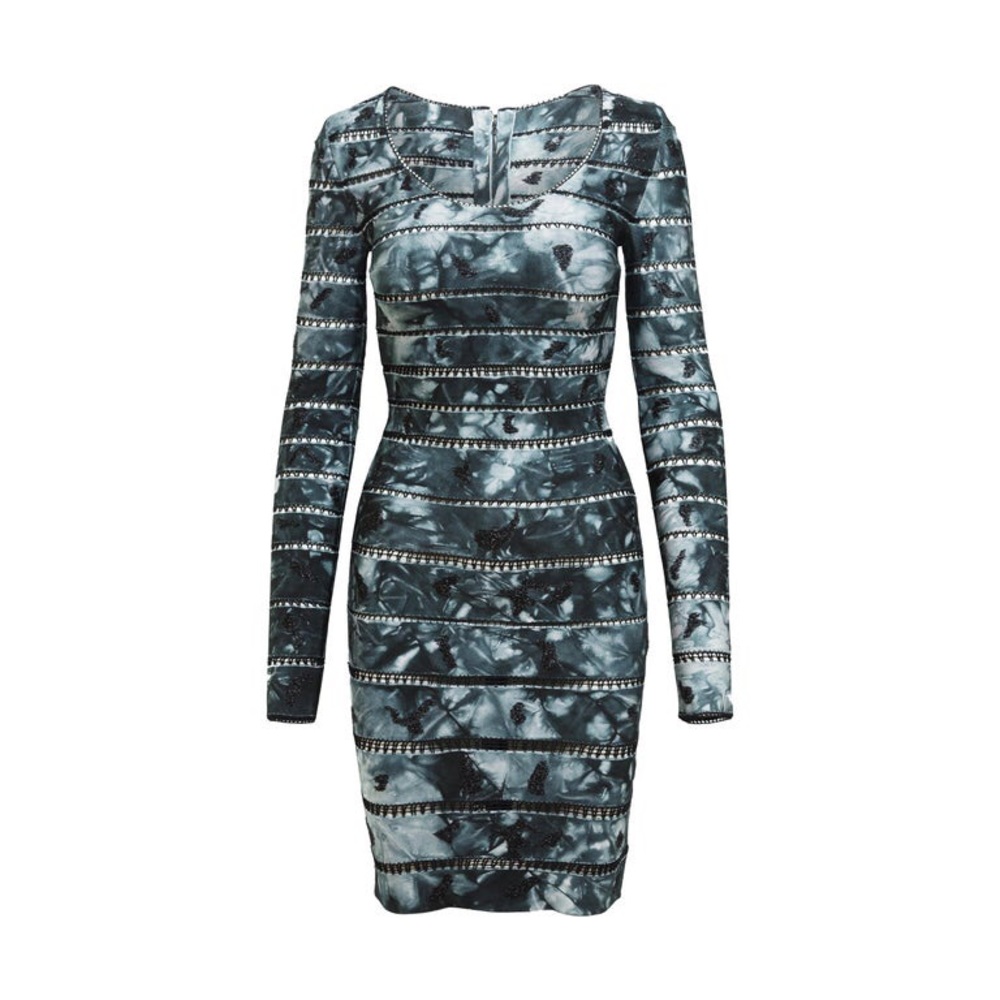 NWT Herve Leger Grey Tie-Dye Bandage Dress